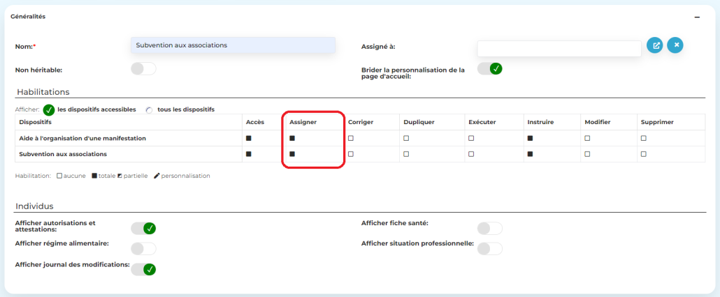 Assignation - droit accordé