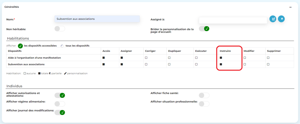 Assignation - liste des utilisateurs assignables