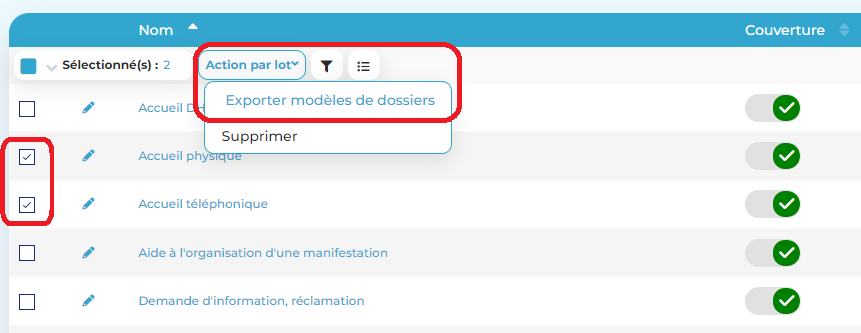 Exporter un modèle de dossier